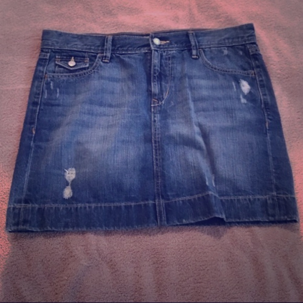 EUC Medium-Wash “Worn Look” Denim Skirt